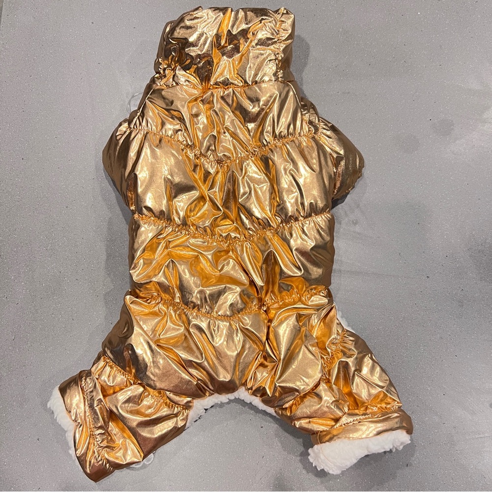 NEW | Gold Winter Dog Puppy Puffer Jacket Outerwear with Fleece Lining - Picture 5 of 8